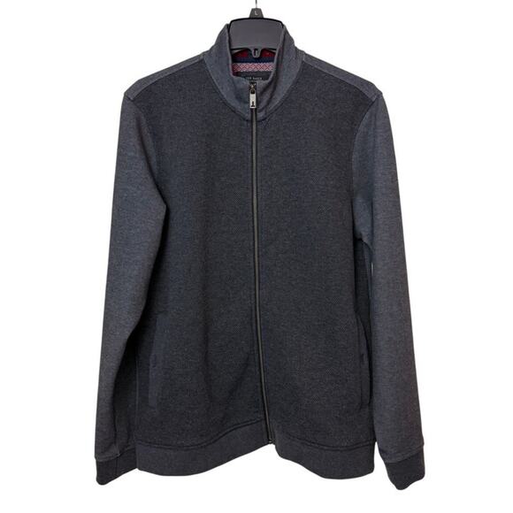 Ted Baker London Bonfyre Full Zip Jacket Size 5 US XL 42 Gray Knit Casual Bomber - Picture 1 of 12